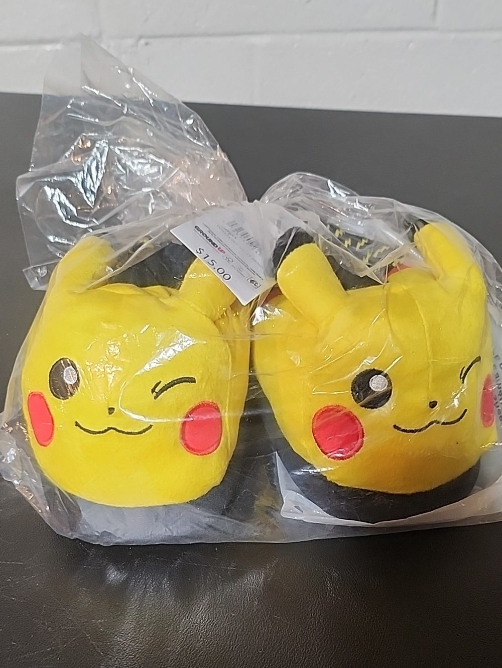 Kids Yellow Pikachu-Inspired Plush Slippers